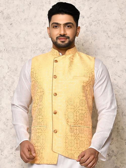cream silk blend nehru jacket - 20881633 - Very Small Image - 1