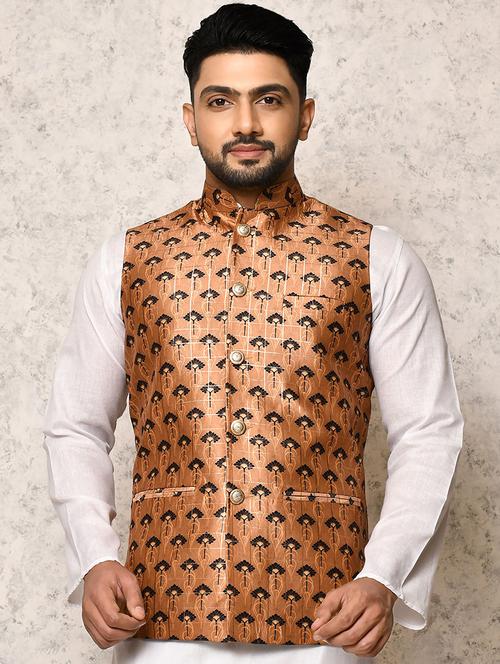 multi colored silk blend nehru jacket - 20881637 - Very Small Image - 1