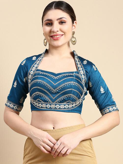 women blue embroidered stitched blouse - 20881781 - Very Small Image - 1
