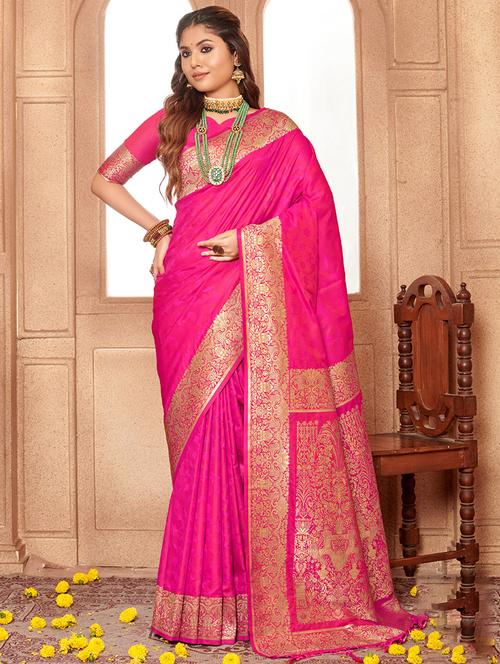 self design banarasi saree with blouse - 20884572 - Very Small Image - 1