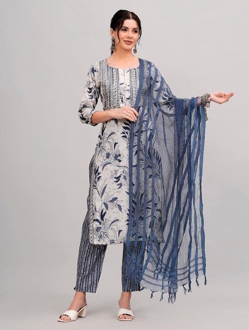 women grey round neck kurta pant set with dupatta - 20884843 - Very Small Image - 1