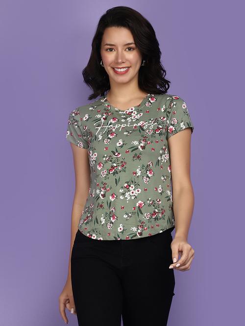 olive cotton floral print t-shirt - 20884998 - Very Small Image - 1