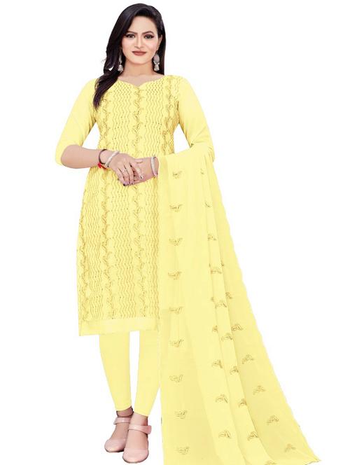 yellow georgette unstitched suit - 20886149 - Very Small Image - 1