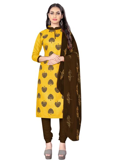 yellow cotton blend unstitched suit - 20886172 - Very Small Image - 1