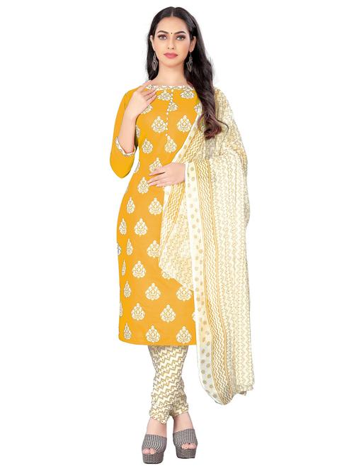 yellow cotton blend unstitched suit - 20886200 - Very Small Image - 1
