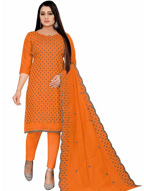 orange cotton blend unstitched suit - 20886203 - Very Small Image - 1
