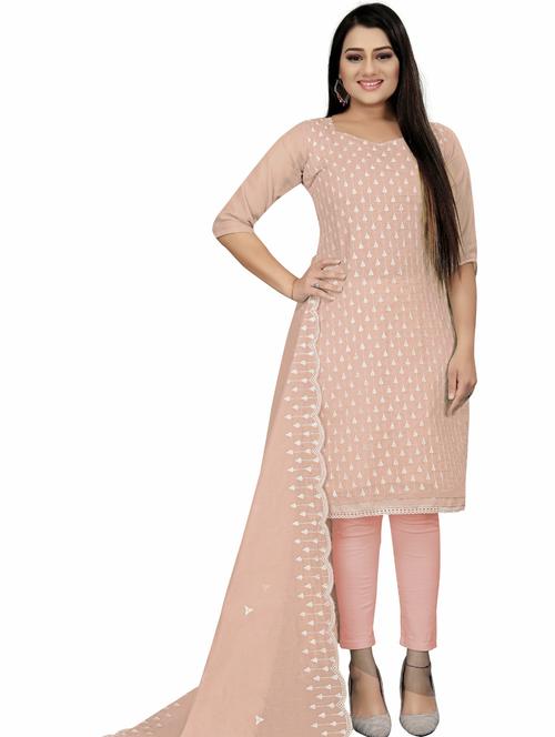 orange cotton blend unstitched suit - 20886207 - Very Small Image - 1