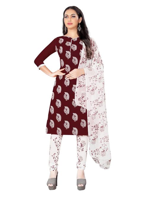 maroon cotton blend unstitched suit - 20886229 - Very Small Image - 1