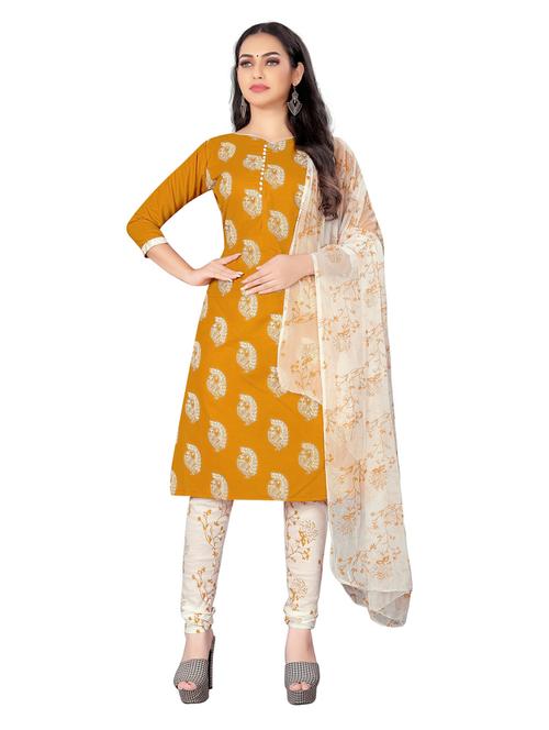 yellow cotton blend unstitched suit - 20886230 - Very Small Image - 1