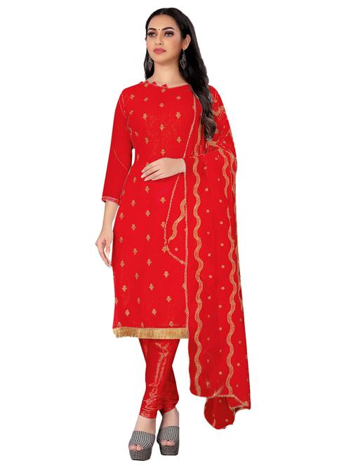 red georgette unstitched suit - 20886252 - Very Small Image - 1