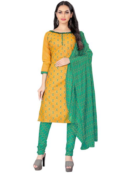 yellow cotton blend unstitched suit - 20886294 - Very Small Image - 1