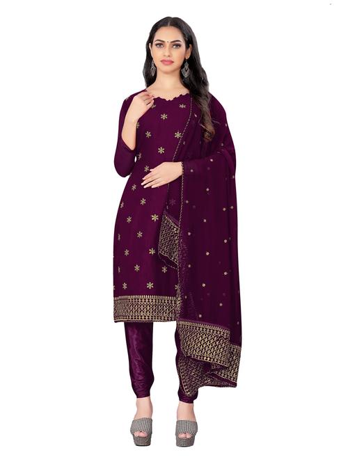 purple georgette unstitched suit - 20886298 - Very Small Image - 1