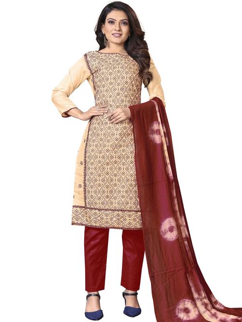 beige silk unstitched suit - 20886369 - Very Small Image - 1