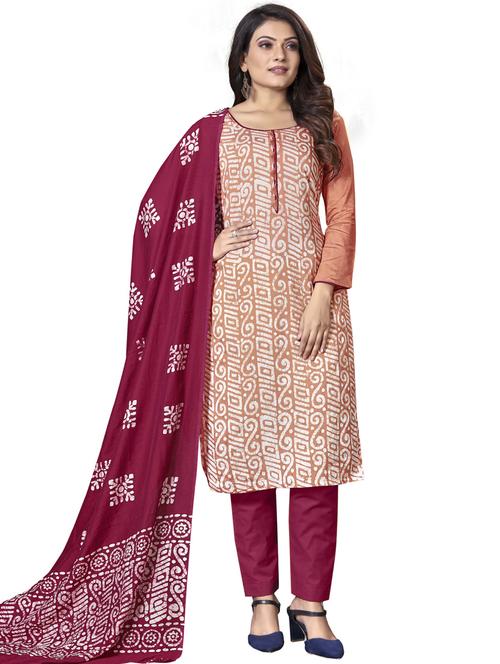 orange cotton unstitched suit - 20886404 - Very Small Image - 1