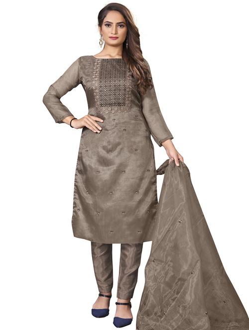 women solid with work unstitched suit set - 20886412 - Very Small Image - 1