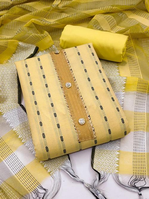 yellow cotton blend unstitched suit - 20886458 - Very Small Image - 1