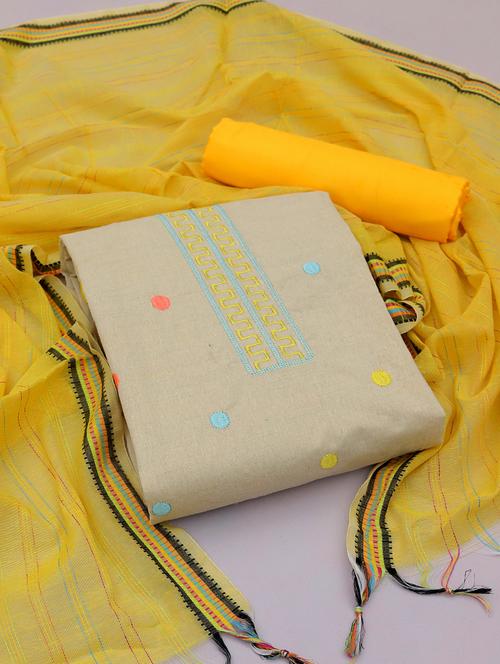 beige cotton blend unstitched suit - 20886482 - Very Small Image - 1