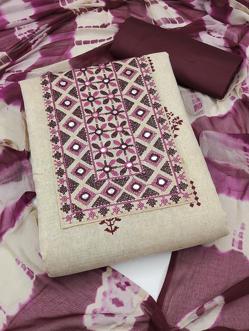 beige embroidered unstitched suits - 20886544 - Very Small Image - 1