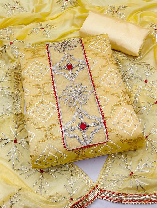 yellow embellished unstitched suits - 20886561 - Very Small Image - 1