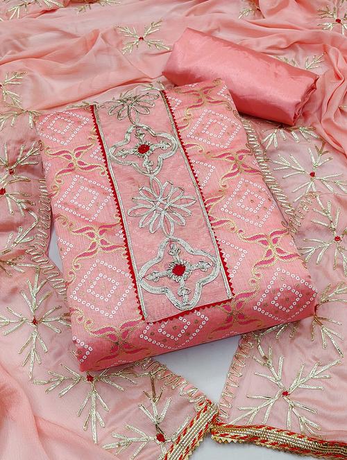 pink cotton blend unstitched suit - 20886563 - Very Small Image - 1
