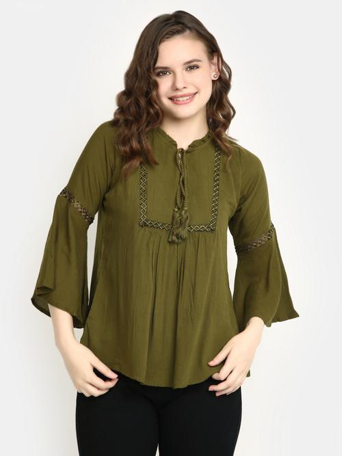 olive rayon top - 20890354 - Very Small Image - 1
