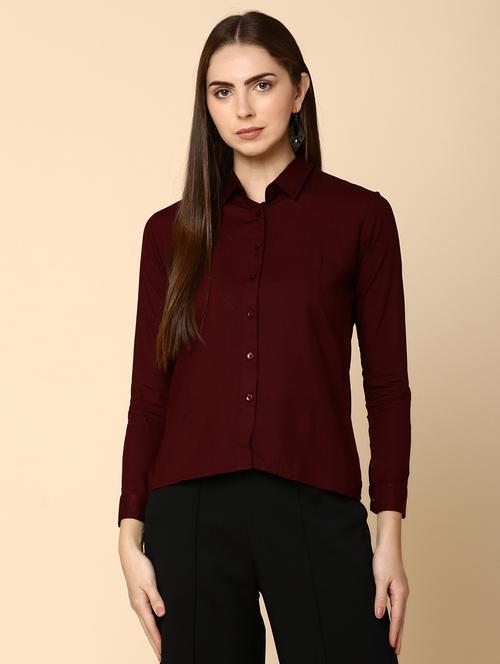maroon solid rayon long sleeve shirt - 20890876 - Very Small Image - 1
