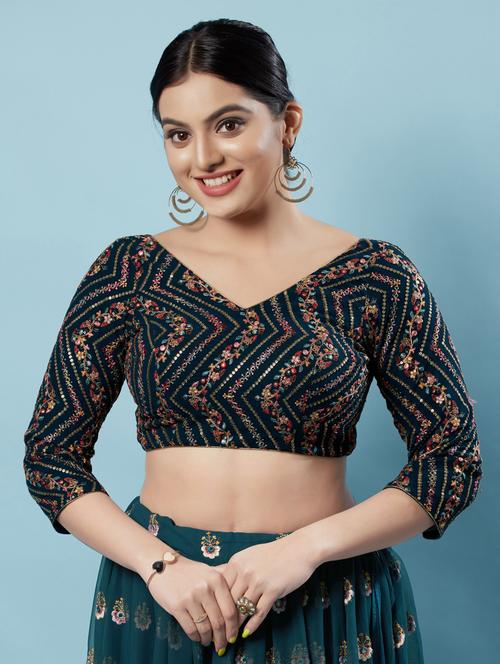 teal silk embroidered blouse - 20892627 - Very Small Image - 1