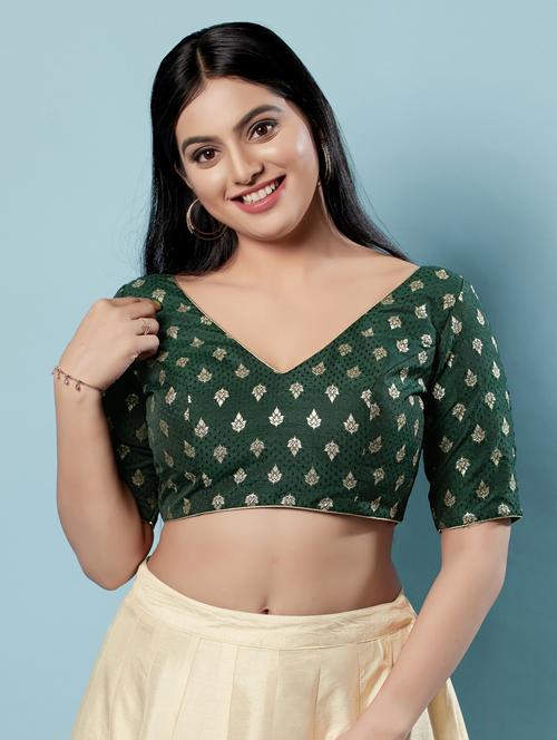 women green v neck stitched blouse - 20892650 - Very Small Image - 1