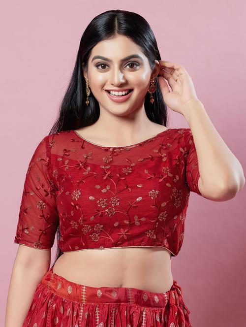 maroon silk embroidered blouse - 20892665 - Very Small Image - 1
