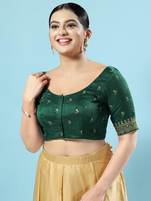 women green round neck stitched blouse - 20892677 - Very Small Image - 1