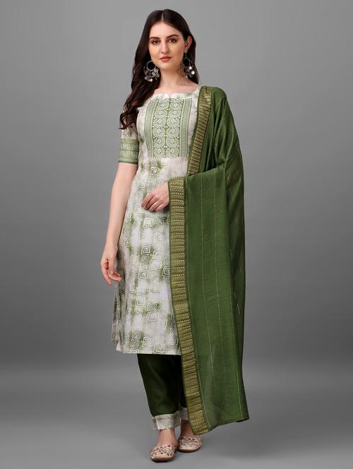 women beige mandarin neck kurta pant set with dupatta - 20893313 - Very Small Image - 1