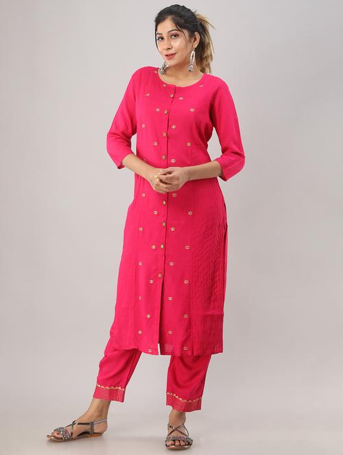 women pink round neck kurta pant set - 20893491 - Very Small Image - 1