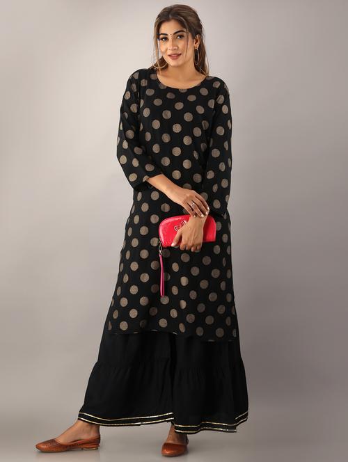 women black round neck kurta sharara set - 20893512 - Very Small Image - 1