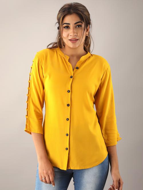 mandarin collar solid color shirt - 20893636 - Very Small Image - 1
