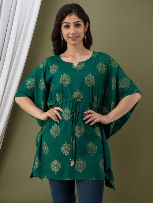 green printed detailed kaftan top - 20893652 - Very Small Image - 1