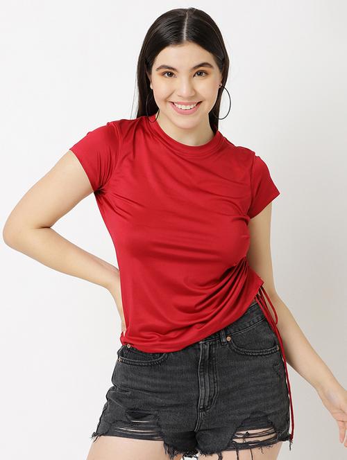 solid red detailed regular top - 20893722 - Very Small Image - 1