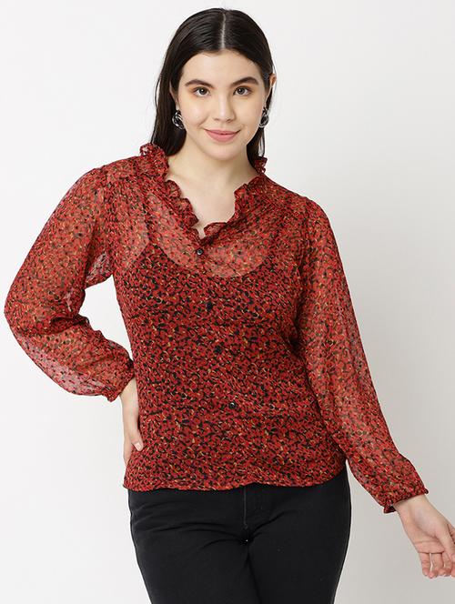 red printed chiffon regular top - 20893734 - Very Small Image - 1