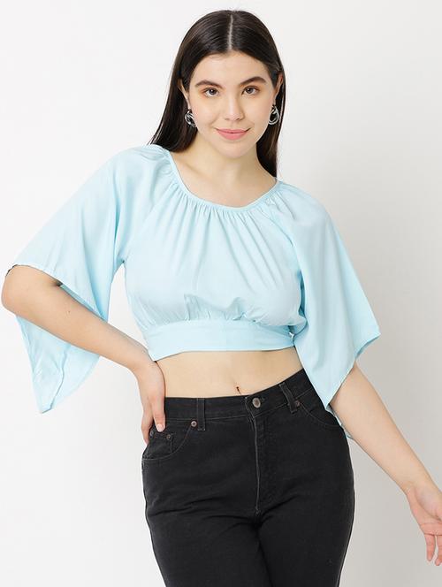 solid purist blue detailed crop top - 20893735 - Very Small Image - 1