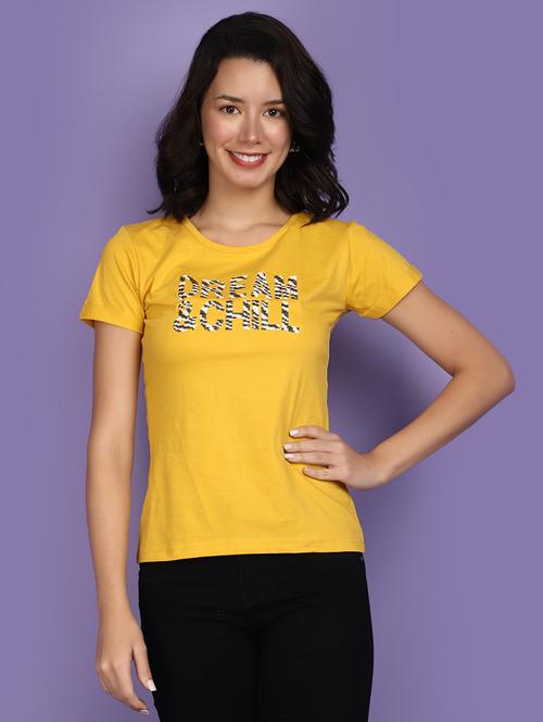 yellow cotton chest print t-shirt - 20893851 - Very Small Image - 1
