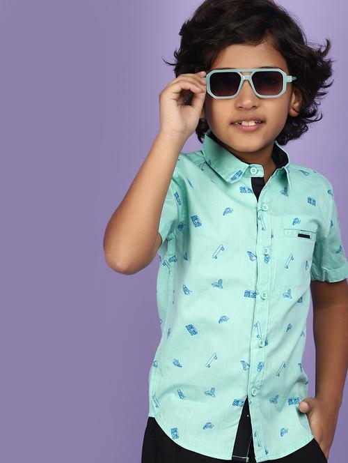 light green cotton printed shirt - 20893924 - Very Small Image - 1