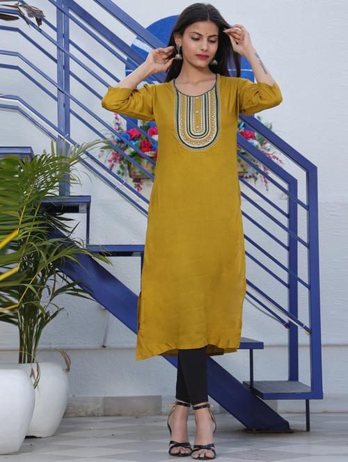 green embroidered straight kurta - 20895126 - Very Small Image - 1