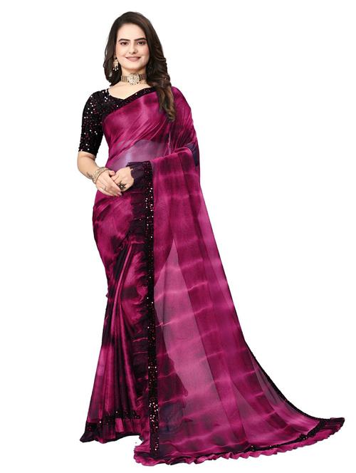 tie & dye ruffled saree with blouse - 20895490 - Very Small Image - 1