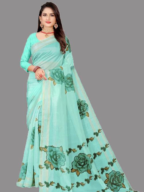 floral printed saree with blouse - 20895627 - Very Small Image - 1