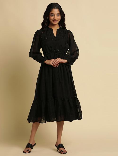 black embellished a-line ethnic dress - 20895956 - Very Small Image - 1