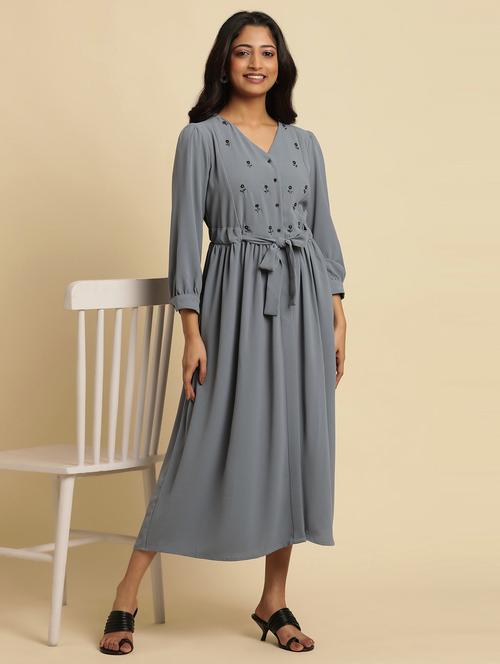 blue embellished flared ethnic dress - 20895957 - Very Small Image - 1