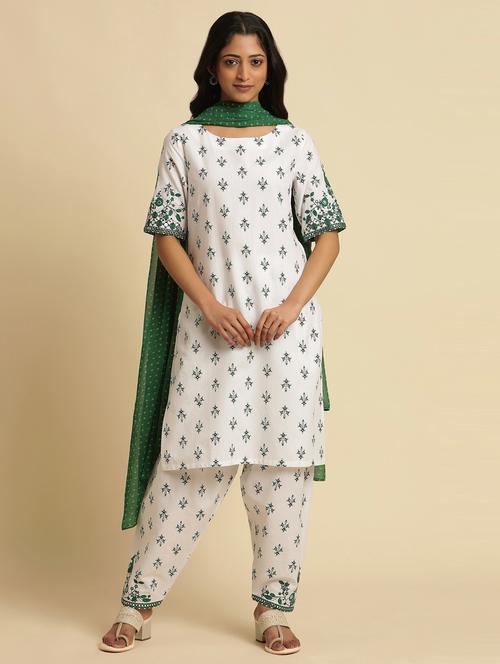 women white round neck kurta salwar set with dupatta - 20896006 - Very Small Image - 1