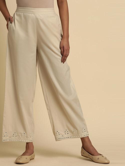 cream striped printed detailed trouser - 20896021 - Very Small Image - 1