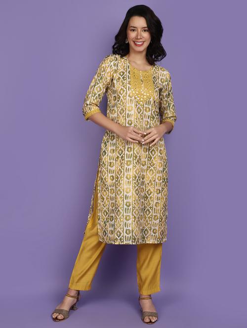 women yellow printed kurta & pant set - 20901314 - Very Small Image - 1