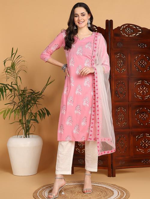 women pink kurta pant set with dupatta - 20901489 - Very Small Image - 1