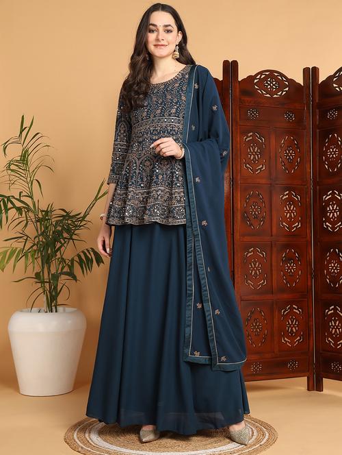 women blue kurta sharara set with dupatta - 20901490 - Very Small Image - 1